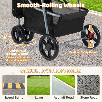 Pet Stroller with Adjustable Canopy and 3 Shock-absorbing Wheels