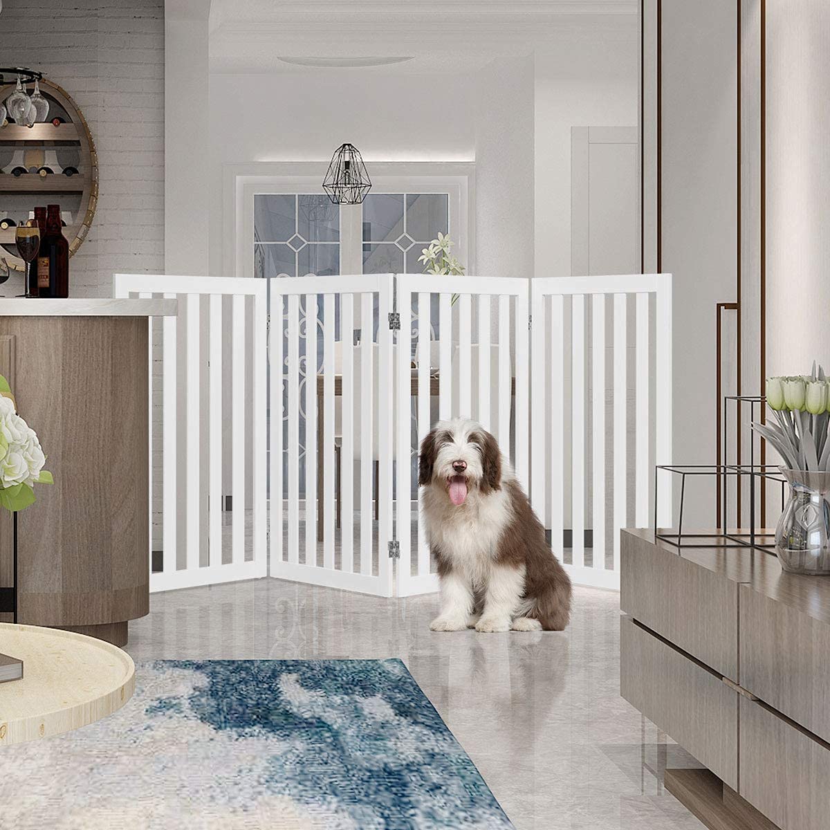 4 Panels Freestanding Wooden Dog Fence Up to 203cm Wide