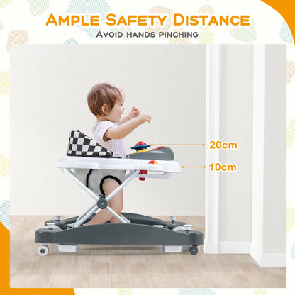 6 in 1 Foldable Push Along Walkers with 3 Adjustable Heights