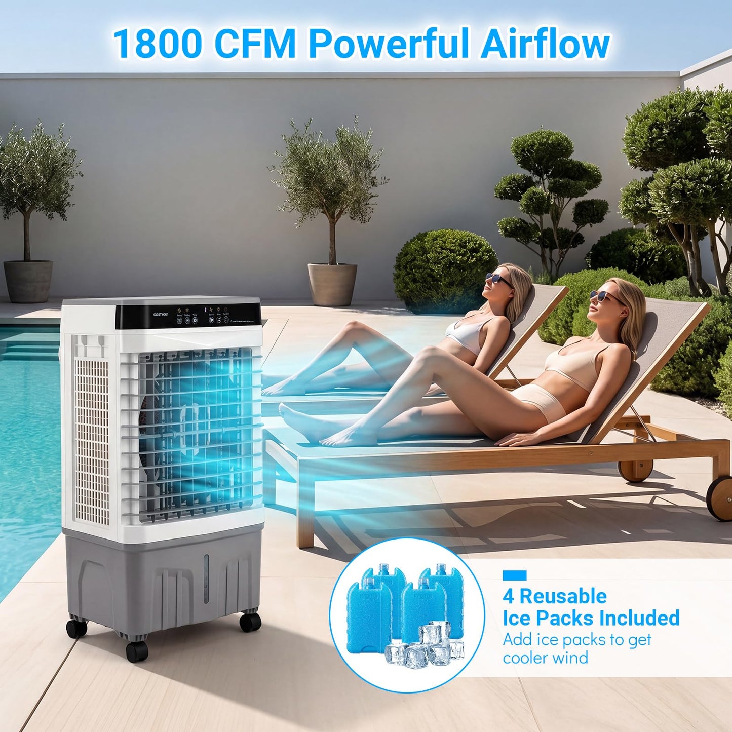 3-in-1 Evaporative Air Cooler with 15L Water Tank and 3 Speeds