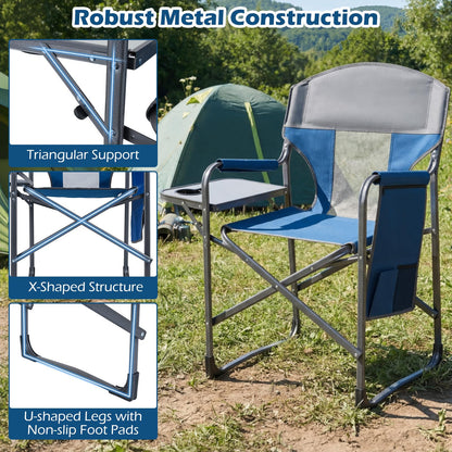 Folding Directors Chair, Oversized Camping Chairs with Side Table and Cup Holder