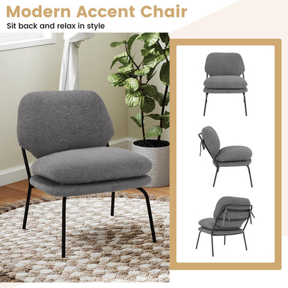 Armless Accent Chair Teddy Fleece Fabric Upholstered Leisure Chair