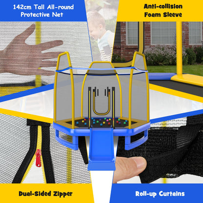 7 Feet Hexagonal Trampoline with Slide and Safety Enclosure Net