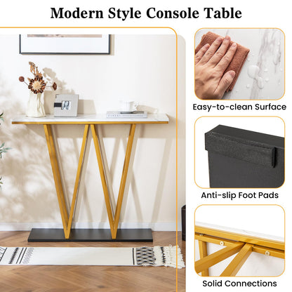 Modern Accent Extra Long Console Entry Table with Faux Marble Top