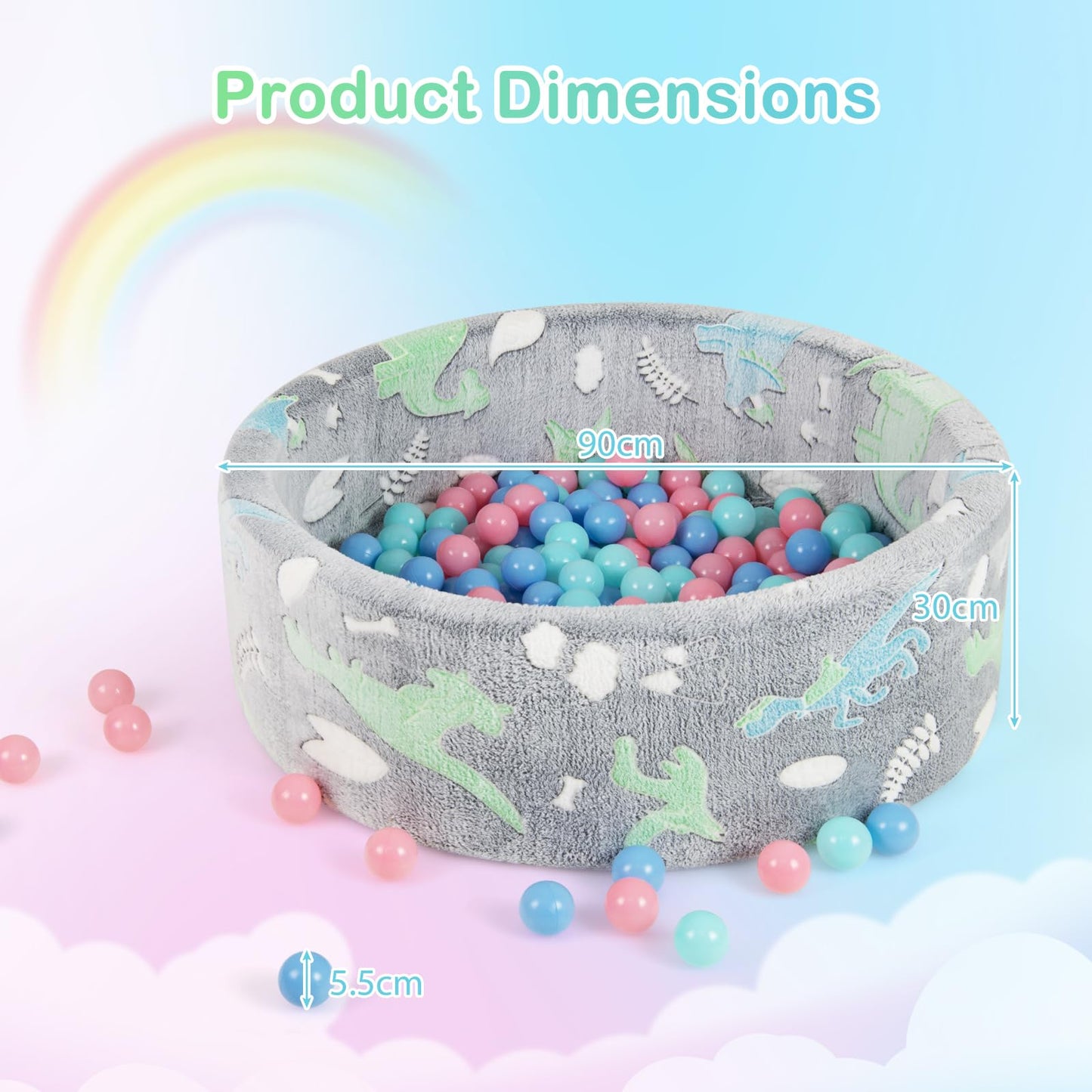 Glow in the Dark Round Ball Pool with 200 Colorful Ocean Balls