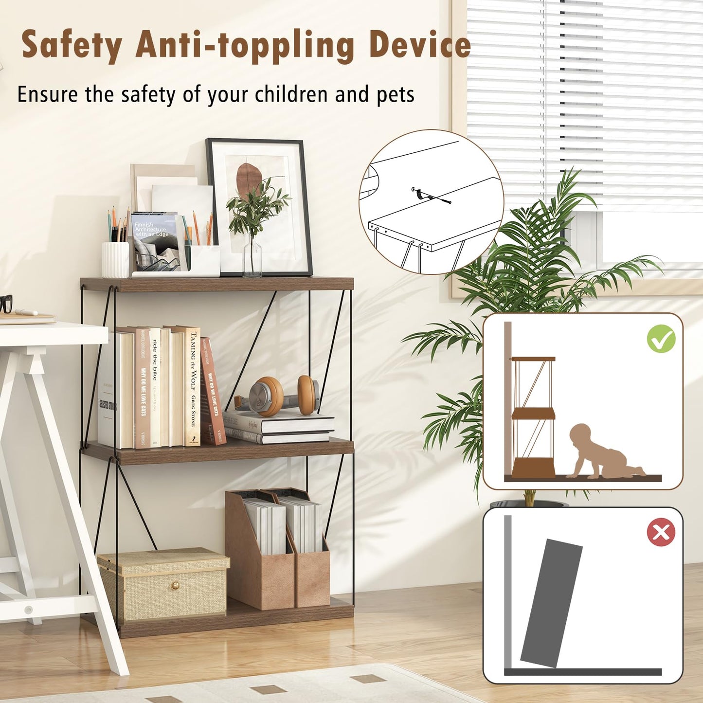 3-Tier Multipurpose Display Rack with Metal Frame for Living Room Home Office