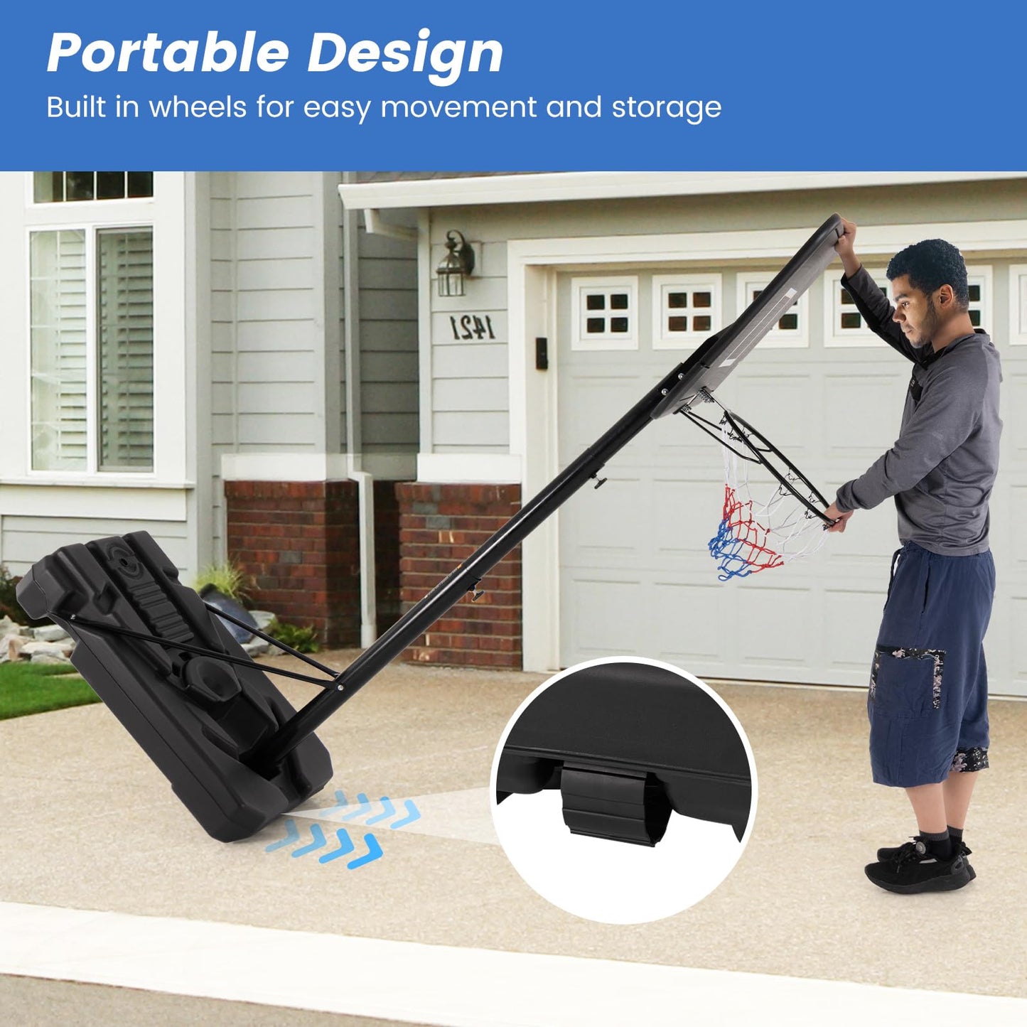 Professional Basketball Goal System with 44 Inch Shatterproof Backboard and Wheels