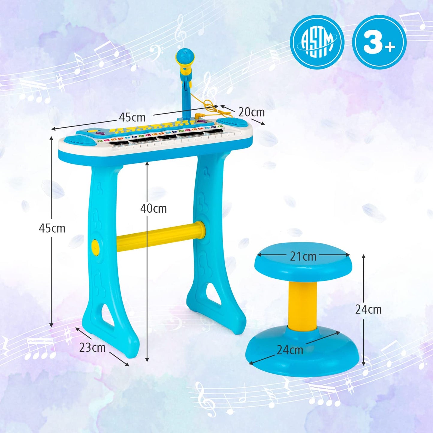 Portable Electronic 31-Key Kids Piano Keyboard Toy with Stool