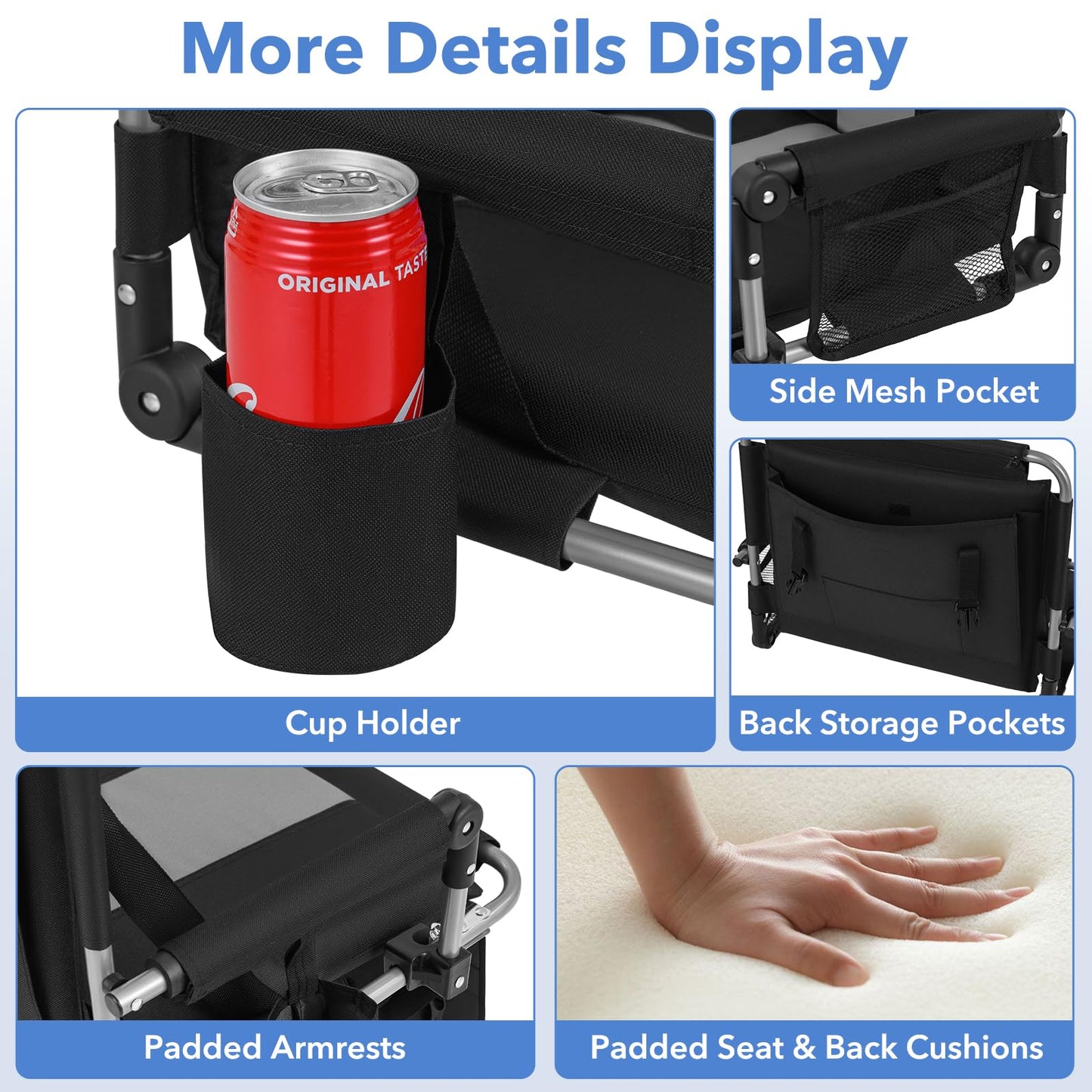 Foldable Stadium Seat, Padded Camping Chair with Back Support