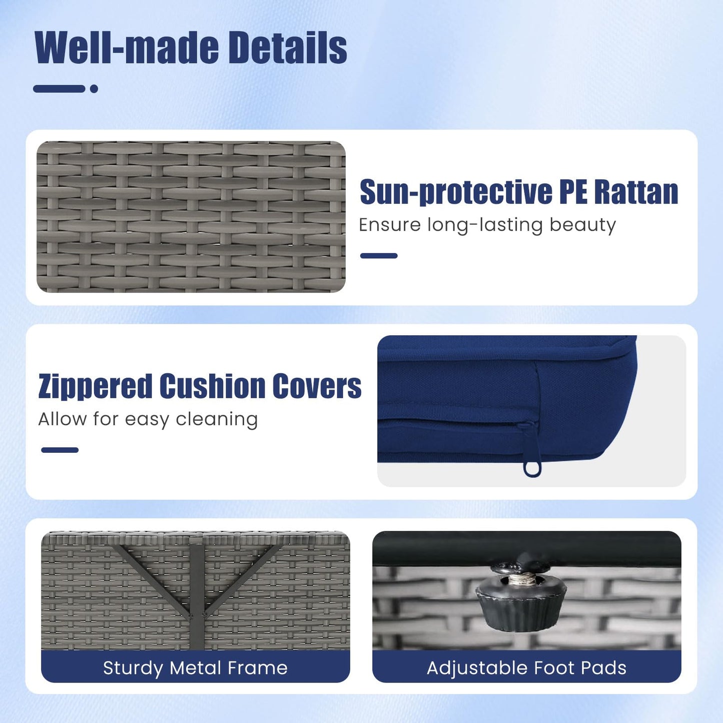 Garden Rattan Daybed, 4-Level Adjustable Patio Wicker Loveseat Sofa Bed Sun Lounger