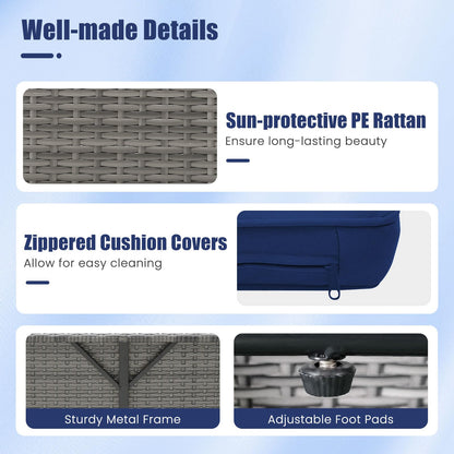 Garden Rattan Daybed, 4-Level Adjustable Patio Wicker Loveseat Sofa Bed Sun Lounger