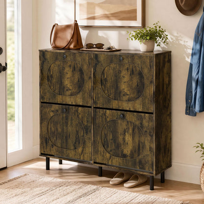 Narrow Shoe Cabinet with 4 Flip Drawers