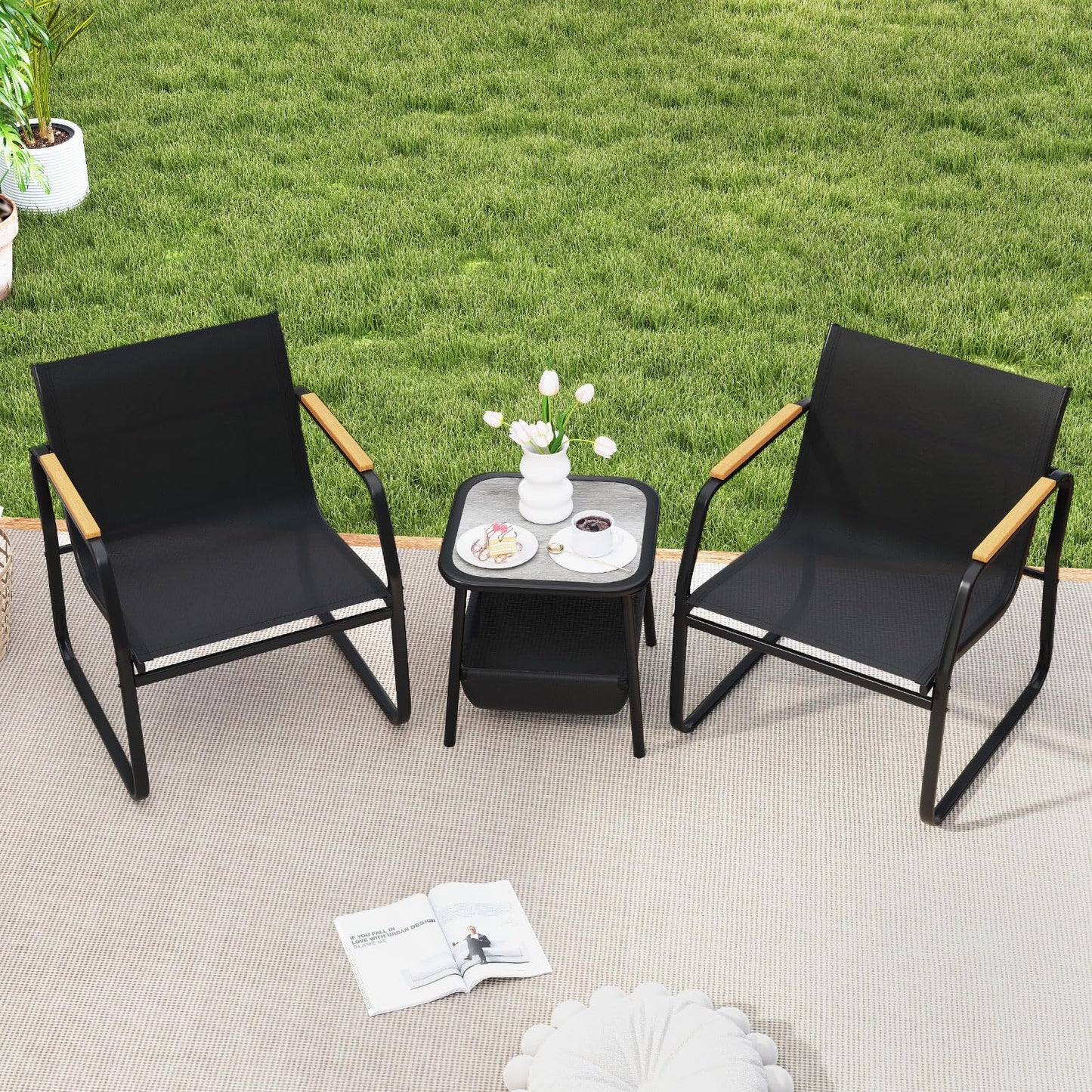 Giantex 3-Piece Patio Bistro Set, Garden Furniture Set with Coffee Table and Chairs