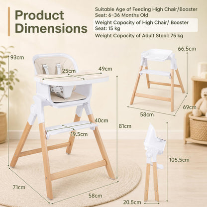4-in-1 Convertible Baby High Chair with Detachable and Adjustable Tray
