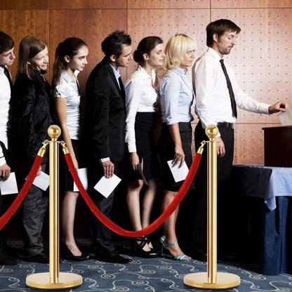 4 Pack Queue Barrier Posts, Stainless Steel Gold Round Top Security Stanchion Rope Divider