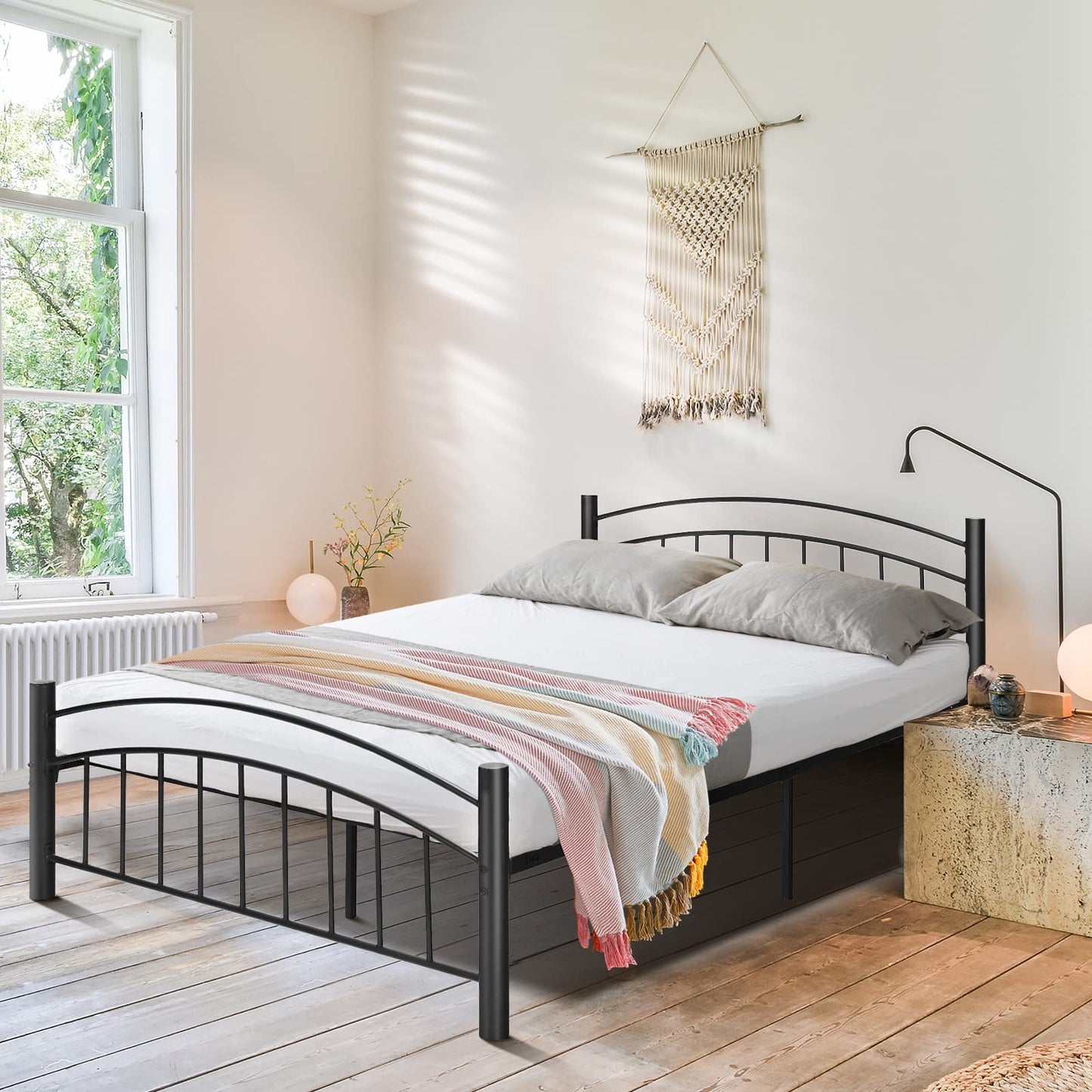 Double Metal Bed Frame, 3FT/4FT6/5FT Platform Bed with Headboard