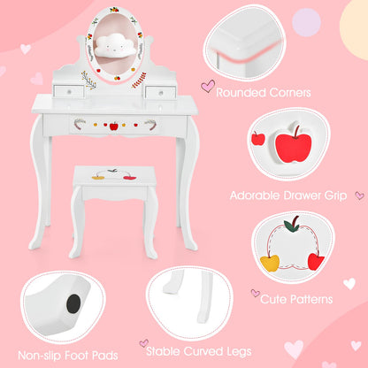 Princess Pretend Play Kids Vanity Set with 360° Rotating Mirror