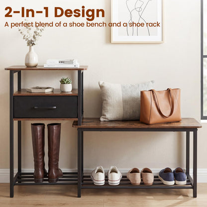 3-Tier Shoe Rack Bench, Industrial Shoe Storage Organiser with Seat