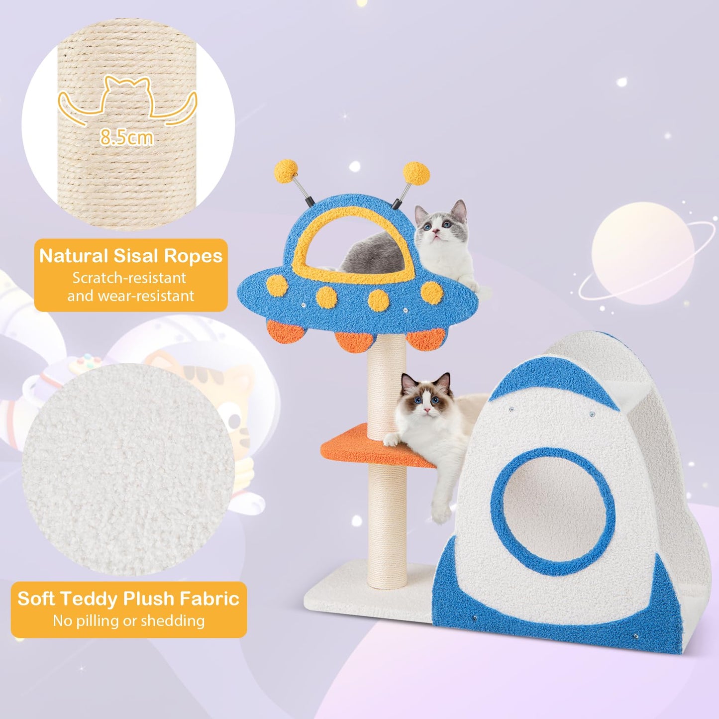 4-Level Cute Cat Tree Tower with UFO-Shaped Top Perch