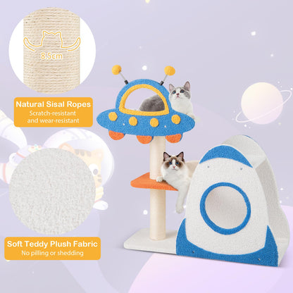 4-Level Cute Cat Tree Tower with UFO-Shaped Top Perch