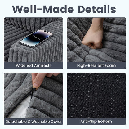 Furry Boneless Couch for Small Spaces with Removable Cover and Pillow
