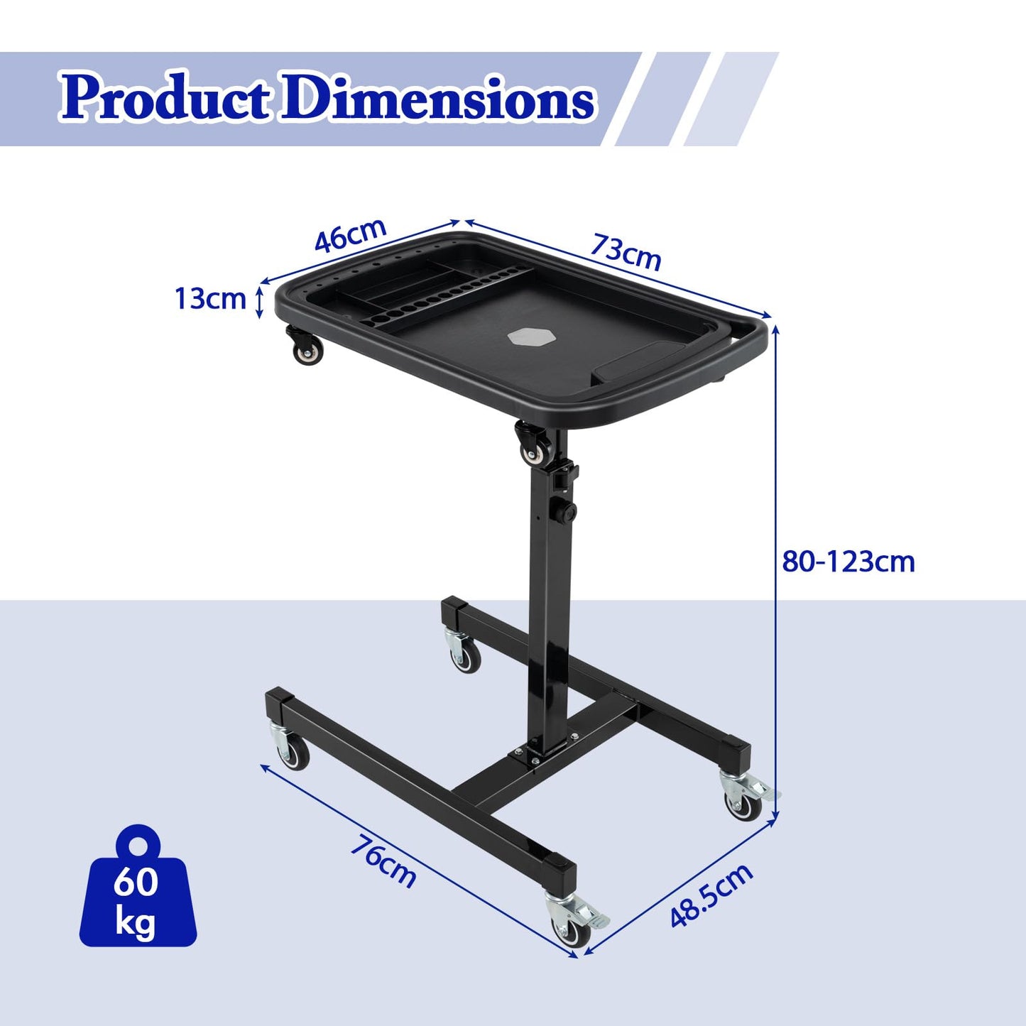 Height Adjustable Tool Cart with Detachable Top Tray