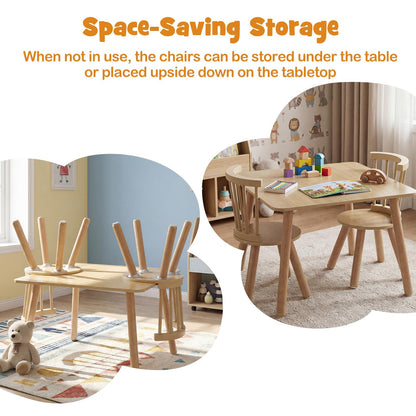 Kids Table and Chair Set, Wooden Toddler Play Table with Solid Wood Legs