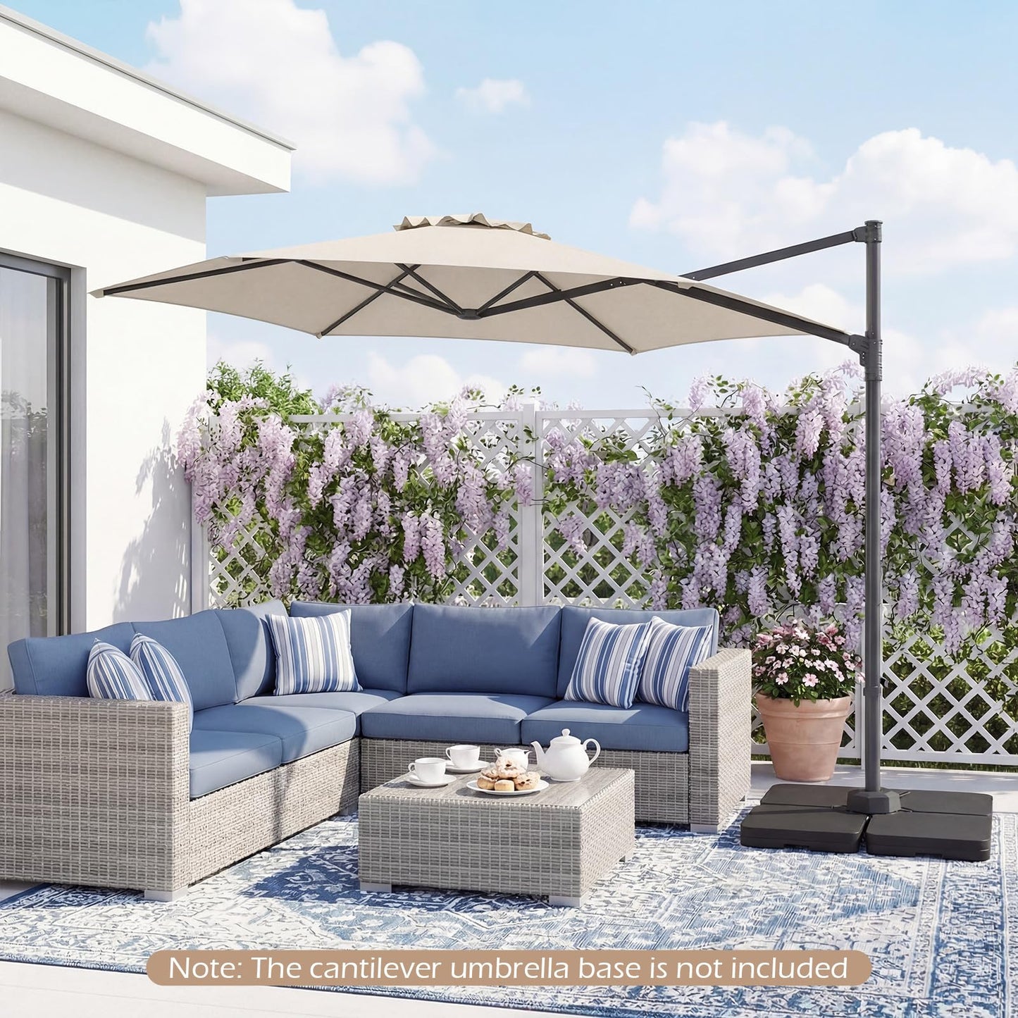 292cm Patio Cantilever Umbrella Large Offset Hanging Umbrella with 360° Rotation
