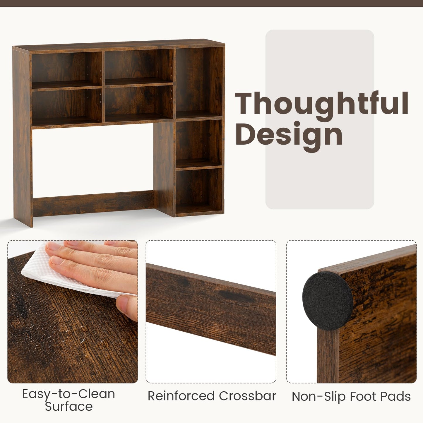 Countertop Bookcase with 3 Adjustable Shelves and Open Compartment