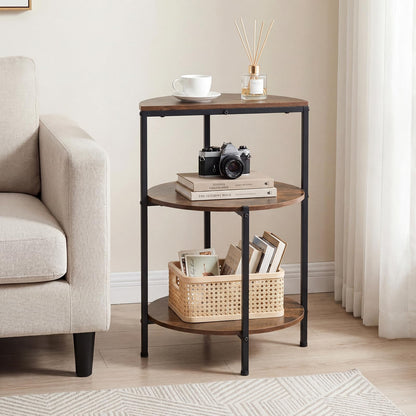 3-Tier Round Side Table, Industrial Nightstand Bedside Table with Storage Shelves