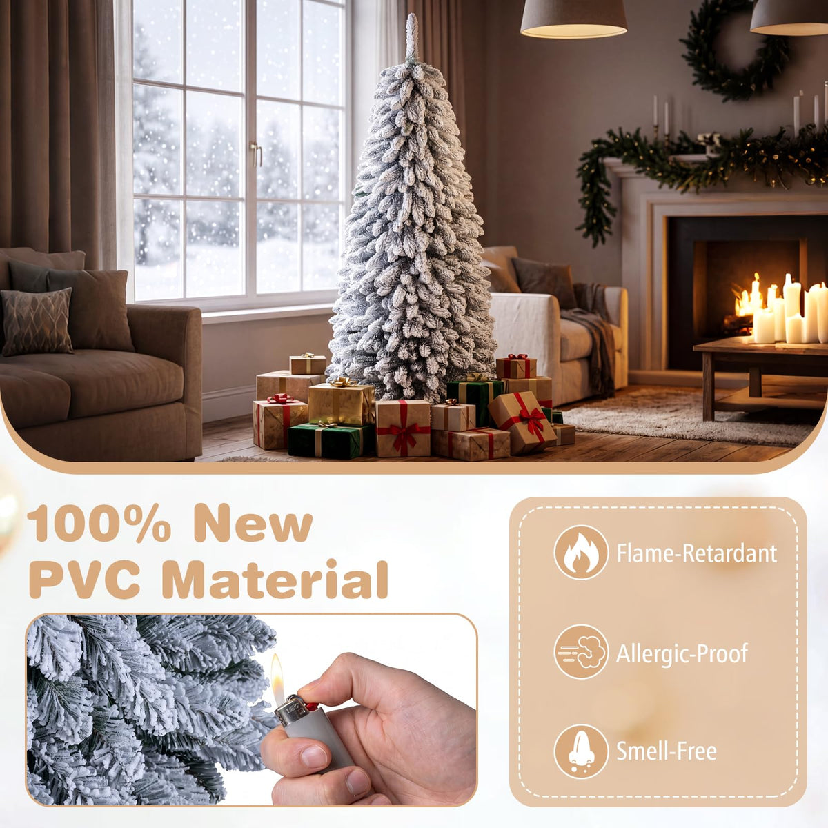6FT Pop up Artificial Christmas Tree, Snow Flocked Xmas Tree