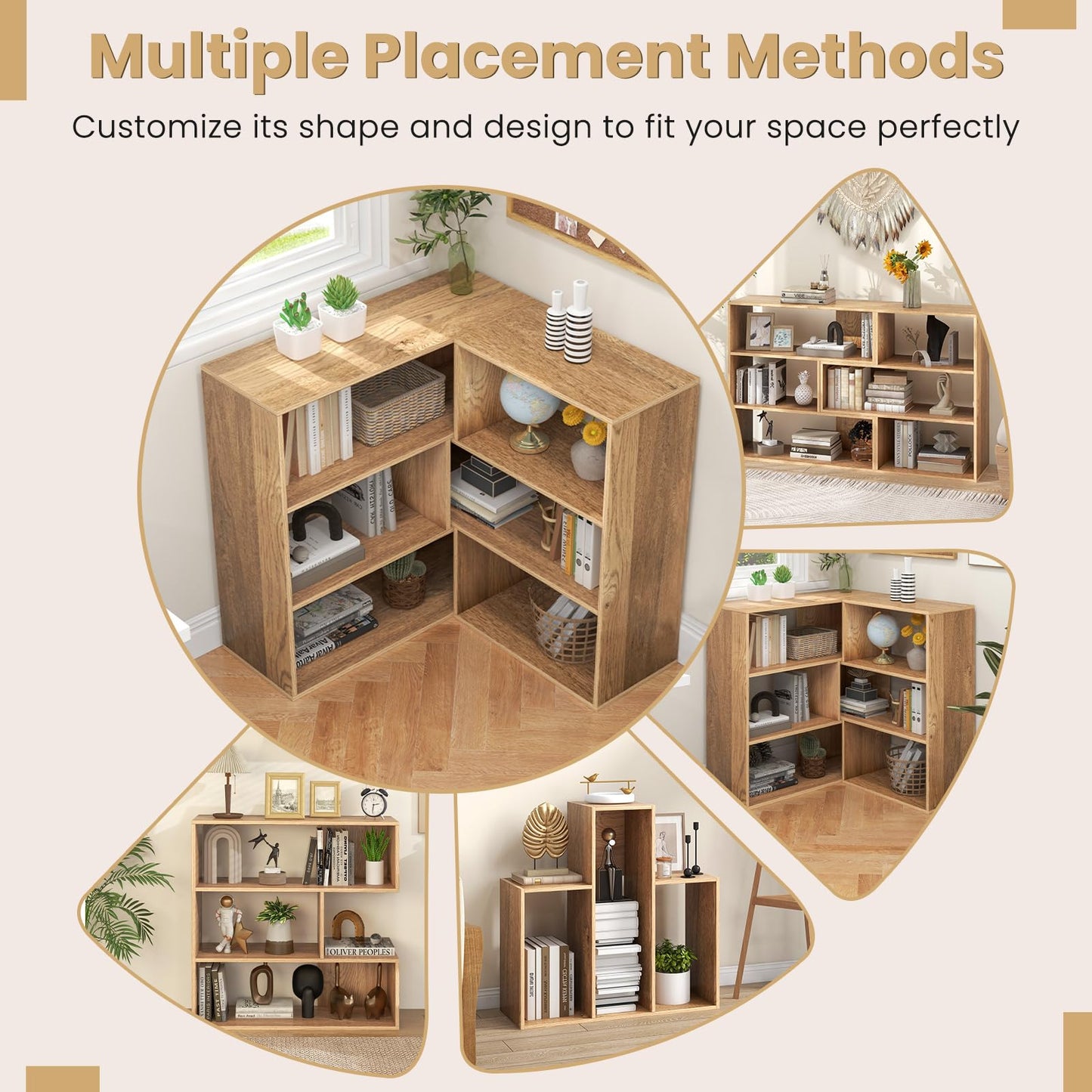 Wooden Bookshelf, 3 Tier Freestanding Separable Bookshelf
