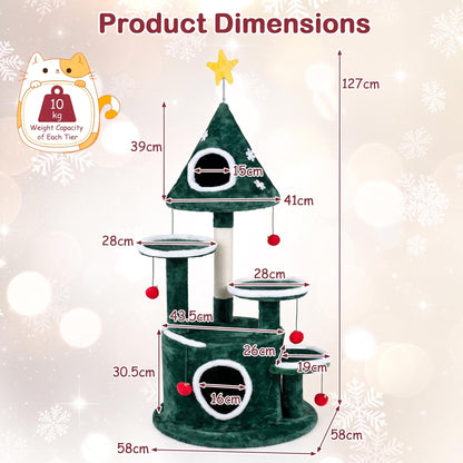 127cm Christmas Cat Tree, Multi-level Cats Activity Tree