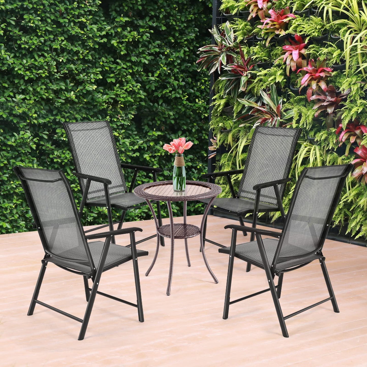 Patio Bistro Table with Tempered Glass Top and Storage Shelf
