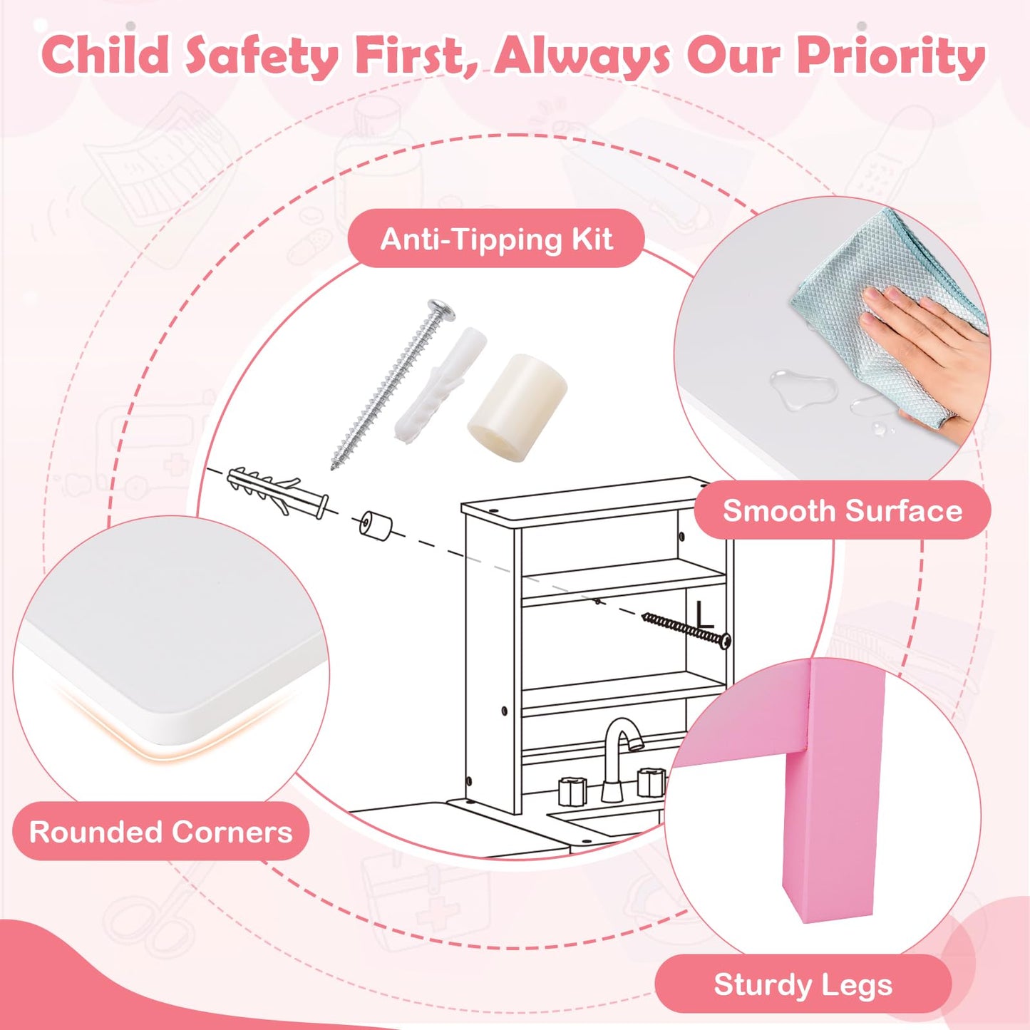 Wood Medical Center Toy Set with Blackboard and Pet Scale for Boys Girls