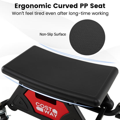 Heavy-Duty Garage Stool on Wheels with Slide Out Drawer and 2 Partition Trays