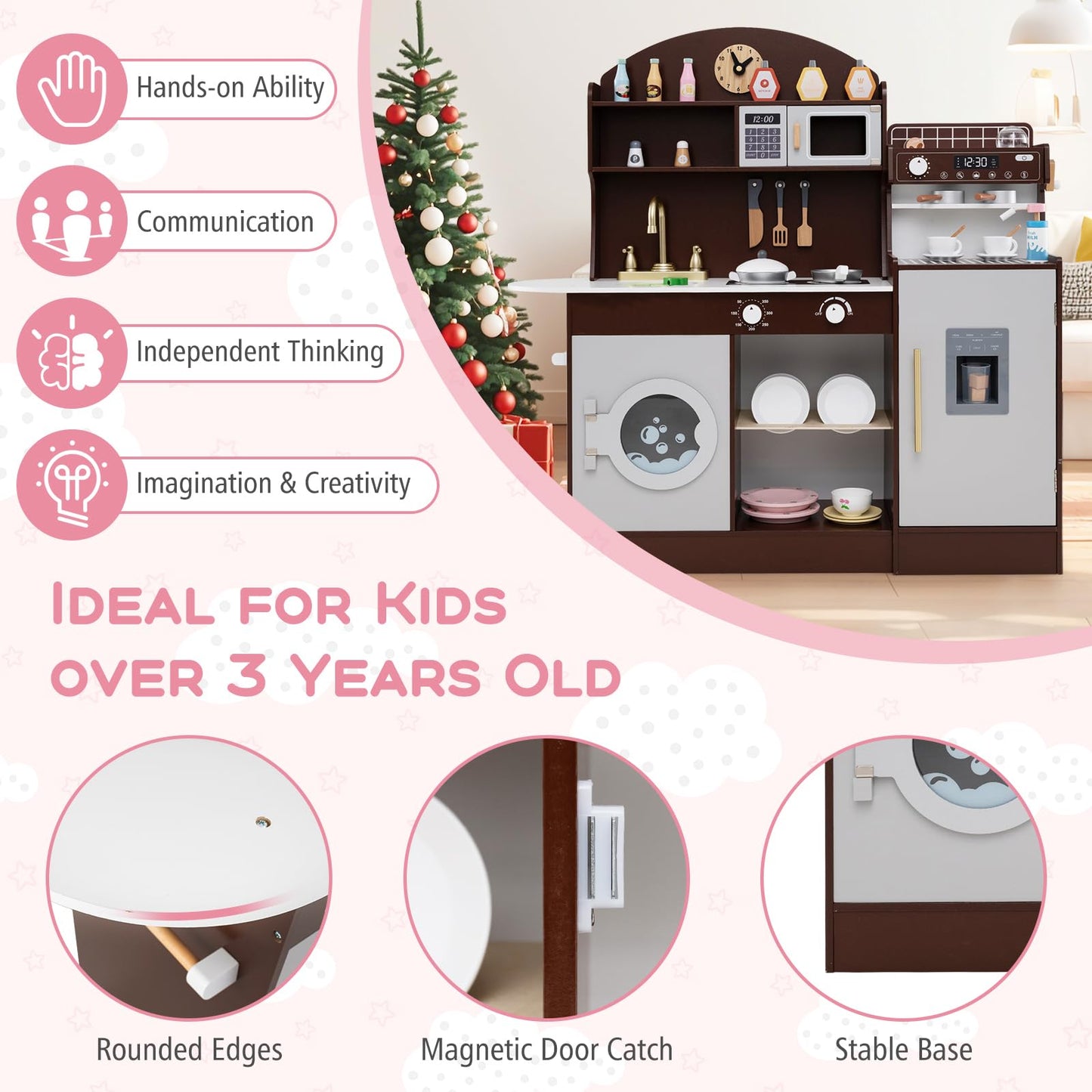Pretend Play Kitchen with Sink and Microwave for 3+ Years