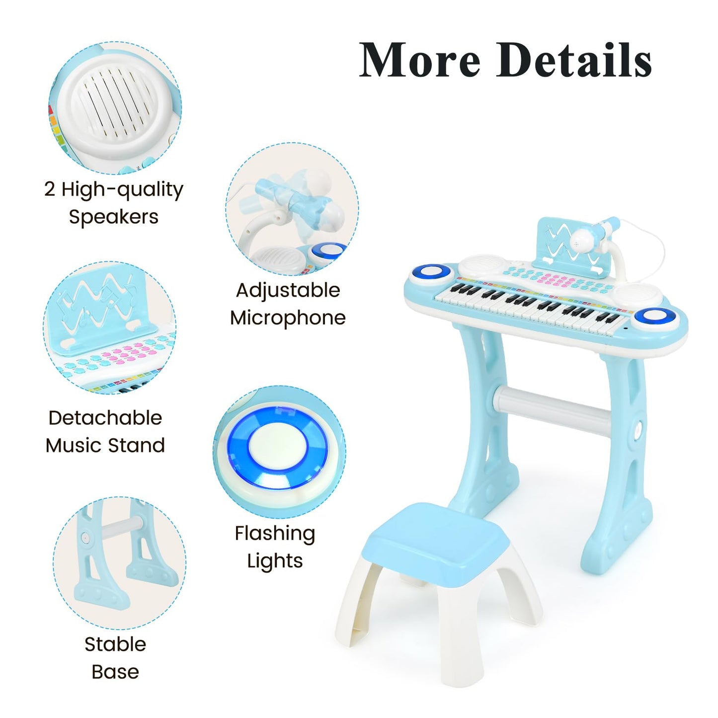 37 Keys Electronic Kids Piano Toy with Detachable Legs and Stool