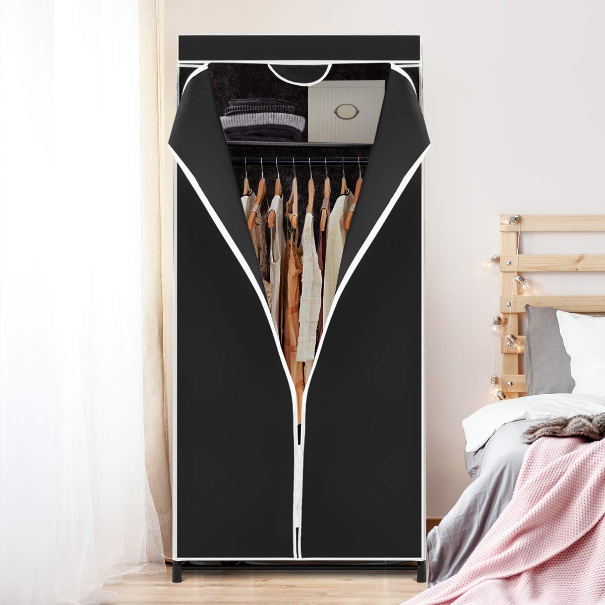 Portable Single Clothes Closet with Hanging Rail