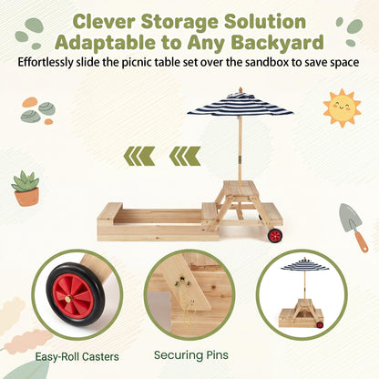 Kids Picnic Table with Sandbox, Wooden Children Garden Table and Bench Set