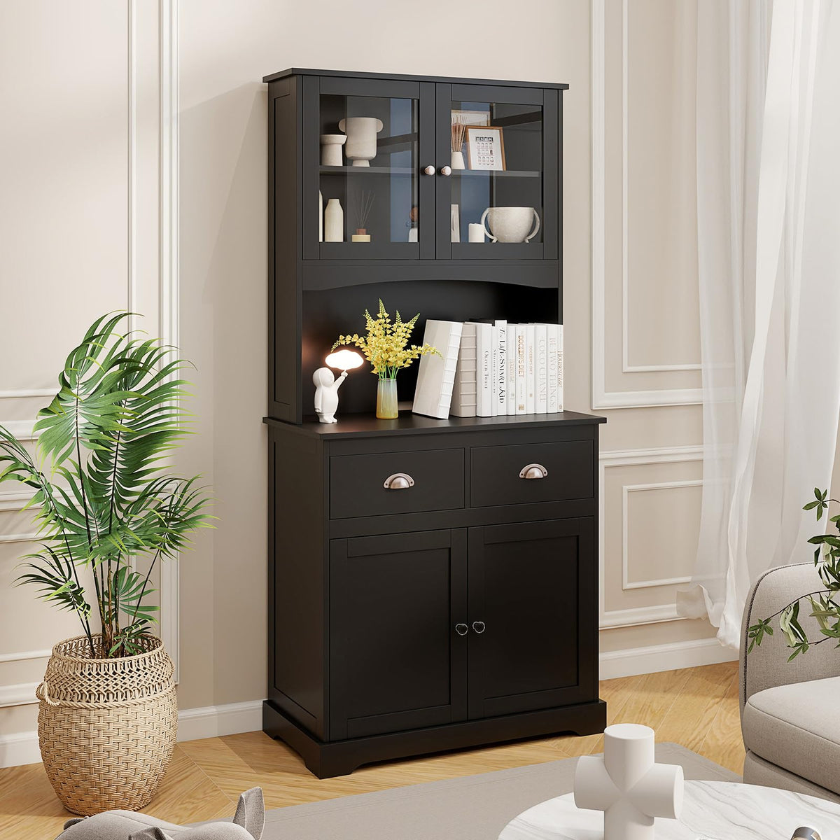 Tall Kitchen Cupboard, 4 Door, 2 Adjustable Shelves, 2 Drawers