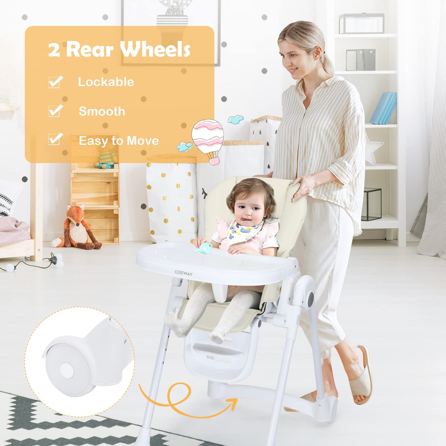 Height Adjustable Folding Highchair for Babies and Toddlers