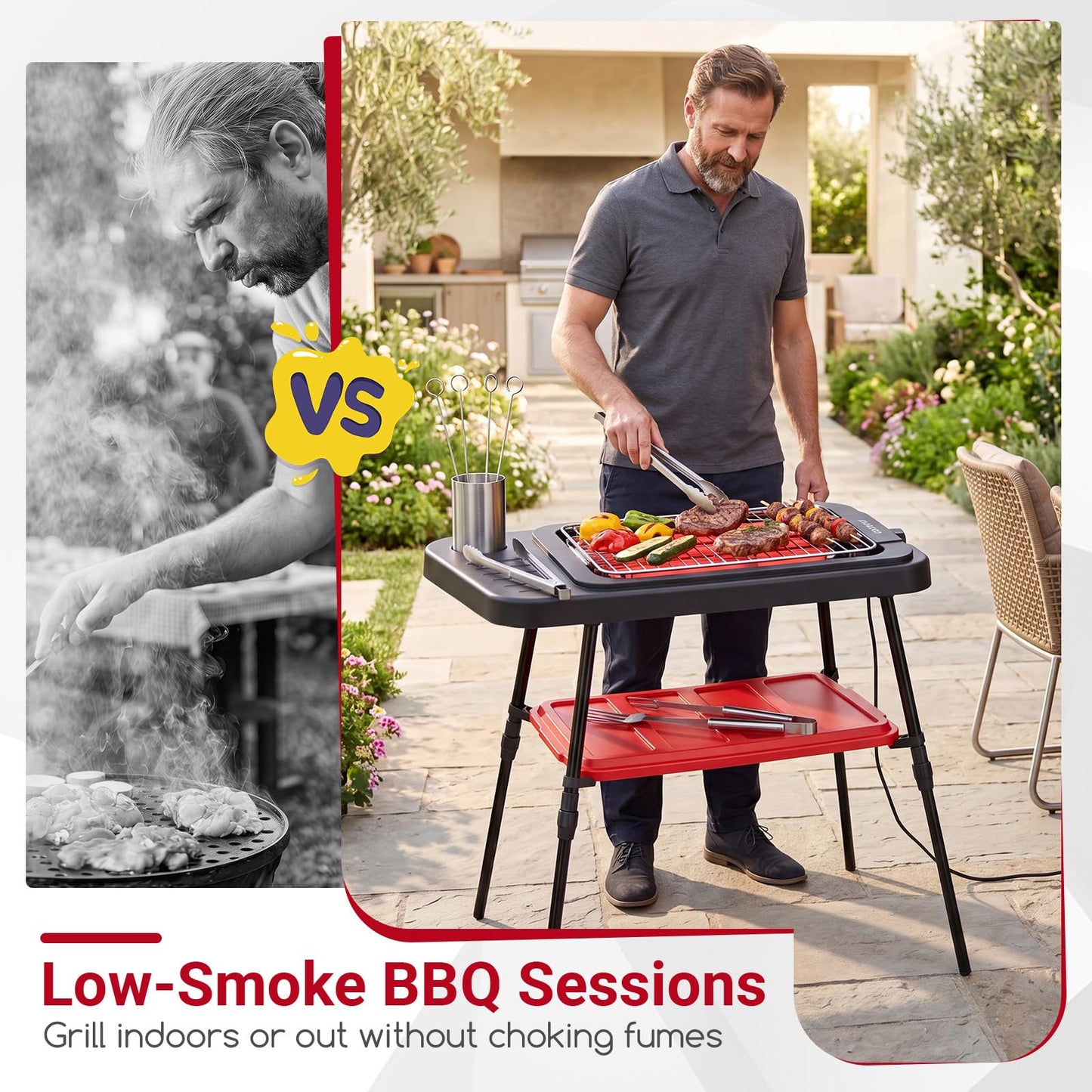 2000W Outdoor BBQ Grill with Detachable Stand Dual Plates