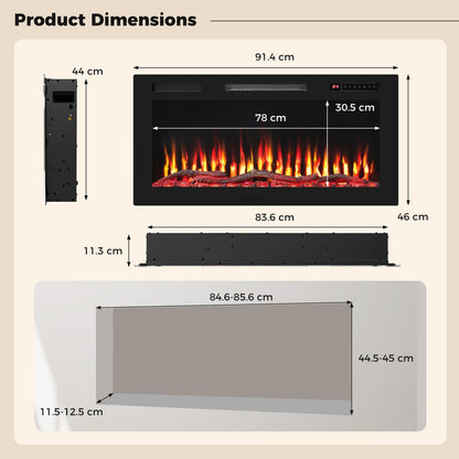 91cm Electric Fireplace with Remote and Multicolour Flame