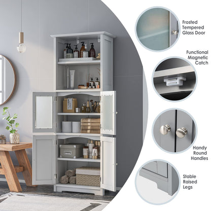 Freestanding Storage Cabinet with Tempered Glass Door and Open Shelves