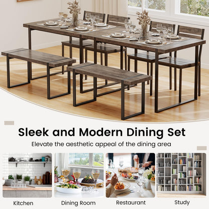 4-Piece Wooden Rectangular Dining Table Set with 1 Bench and 2 Armless Chairs for 4
