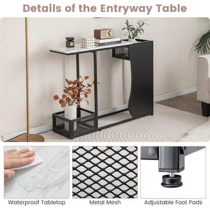 Modern Sofa Accent Console Table with 2 Storage Mesh Cubes