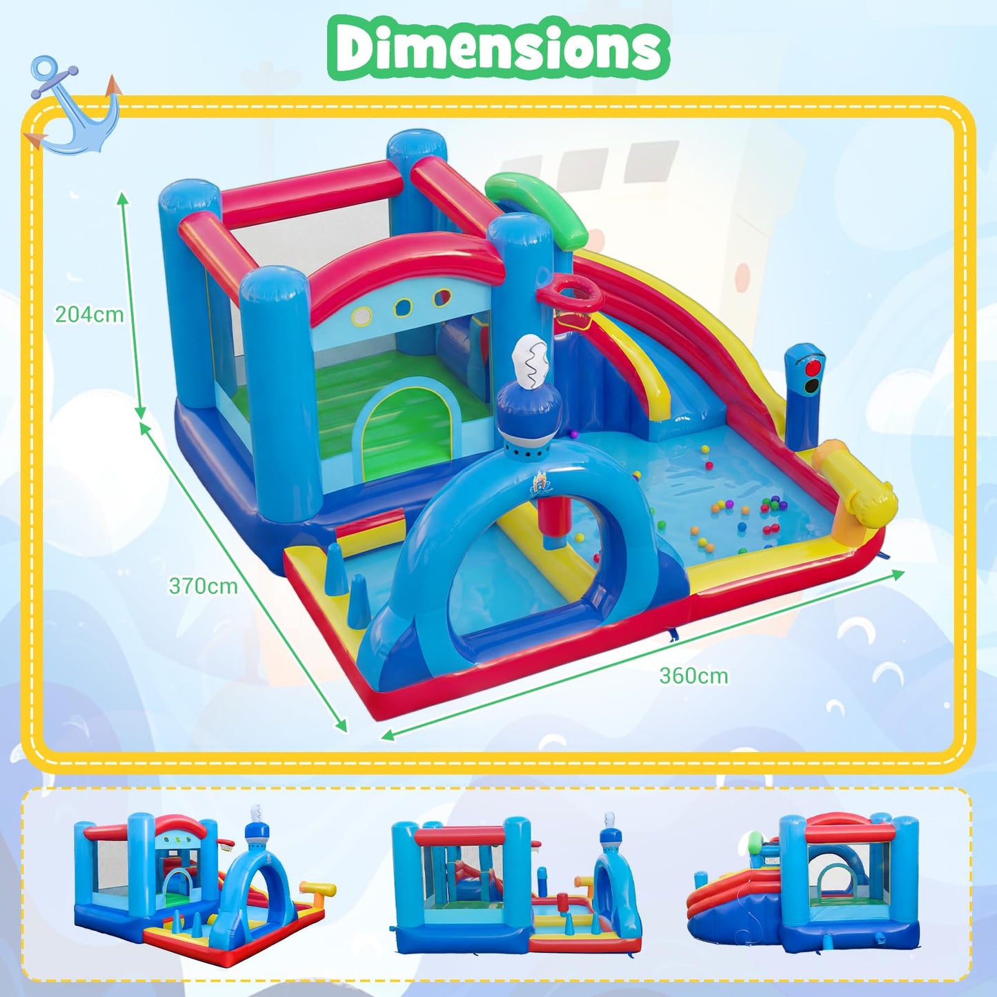 Inflatable Water Park, Kids Bouncy Castle with Splash Pool, Water Cannon