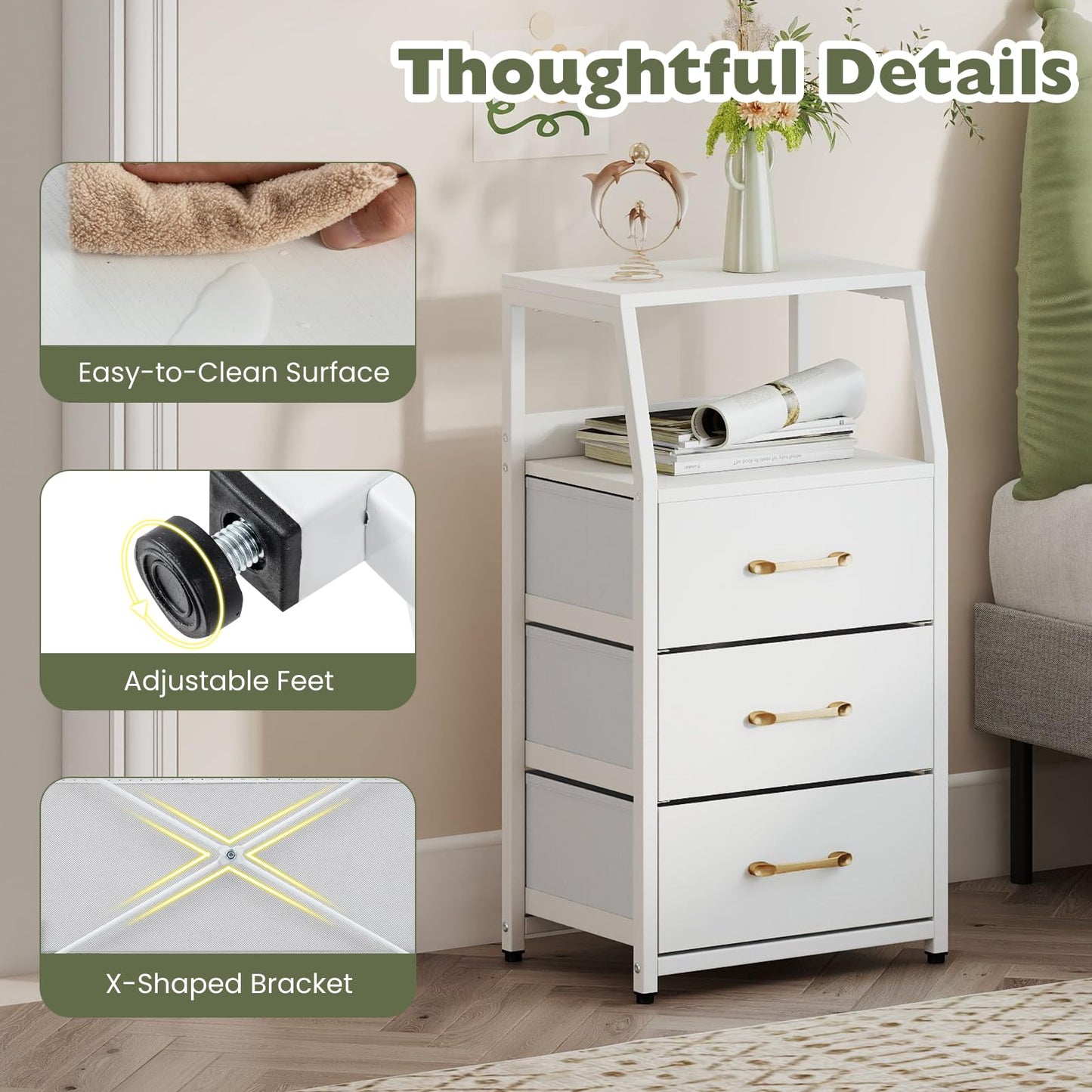 3-Drawer Storage Cabinet Vertical Storage Dresser with Detachable