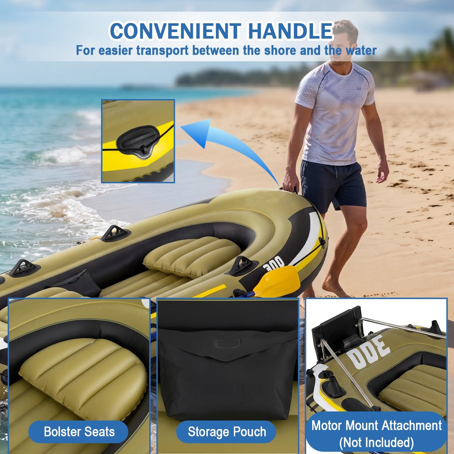 Inflatable Boat, 3/4-Person Fishing Raft Set